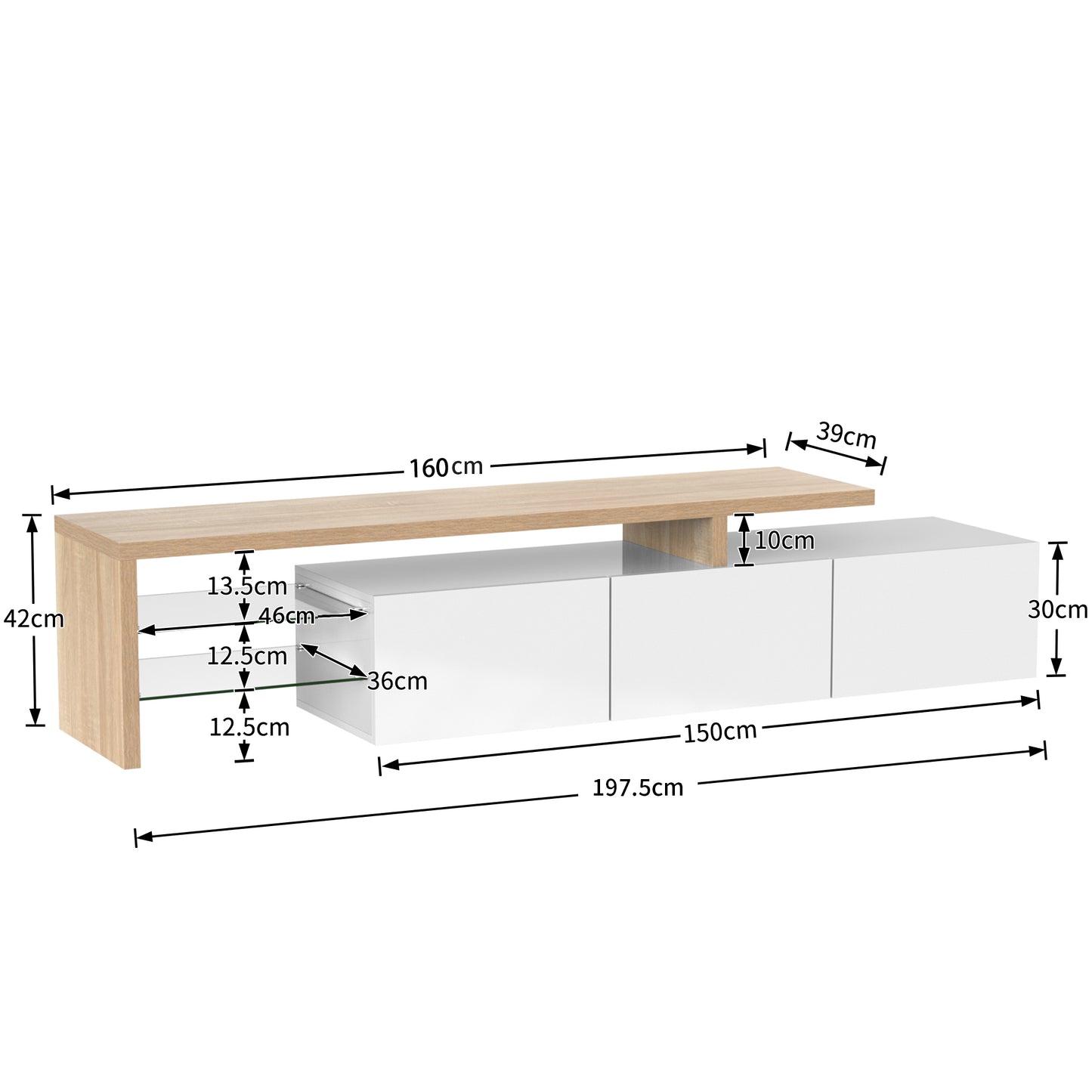 Modern TV Cabinet Design Stylish Elegance, Practical Storage Space, High-gloss White, Wood Look, Glass Shelves, LED Lighting