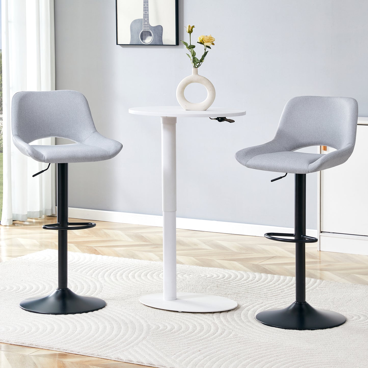 Modern Swivel Adjustable Bar Stools Set - 2 Pack, Light Gray Linen Fabric, Holds Up To 250 Lbs, Suitable For Home Bars And Kitchen Islands.