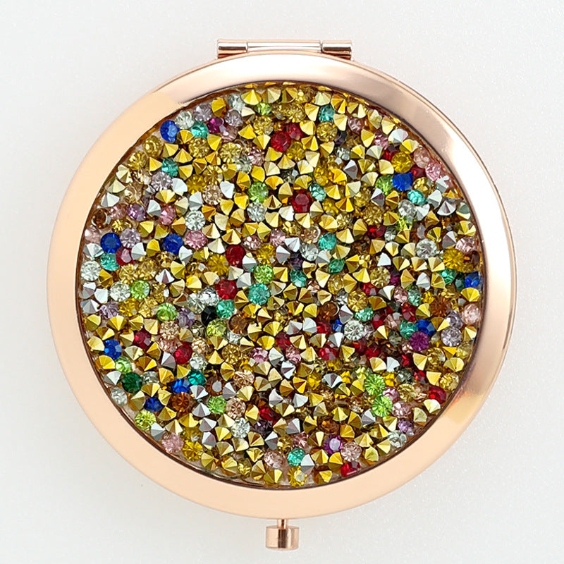 Crystal Stick-on Crystals Makeup Round Double-sided Portable Pocket Mirror