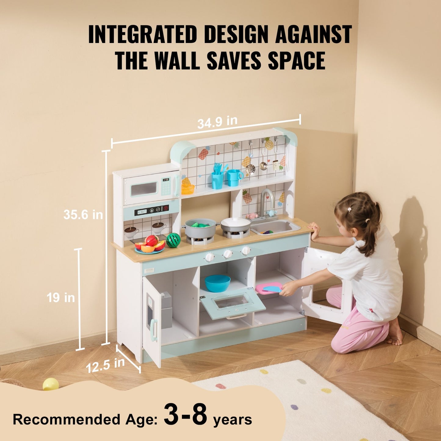 Christmas Gift! Kitchen Playset Kids Pretend Cooking Play Toy 24 Piece Accessories White