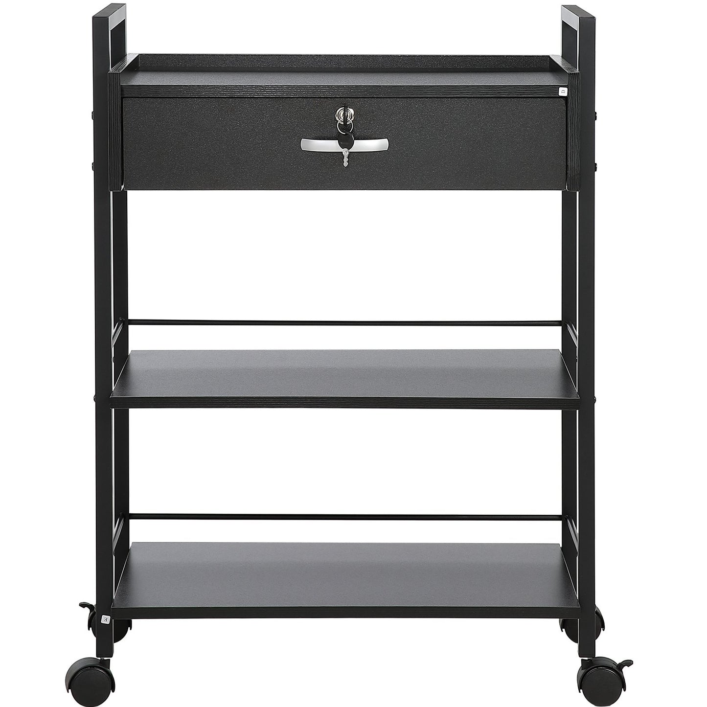 Beauty Salon Trolley Cart, 3-Tier Hair Salon Stations Cabinet For Stylist With Lockable Drawer, MDF Rolling Storage Station With 4 Wheels (2 Lockable) For Beauty SPA Barbershop Tattoo