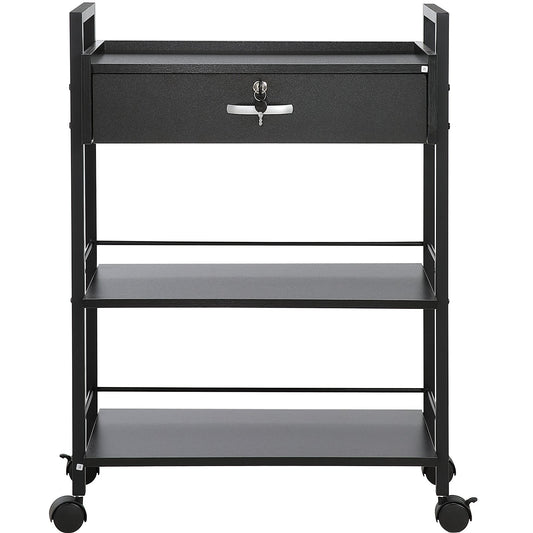 Beauty Salon Trolley Cart, 3-Tier Hair Salon Stations Cabinet For Stylist With Lockable Drawer, MDF Rolling Storage Station With 4 Wheels (2 Lockable) For Beauty SPA Barbershop Tattoo