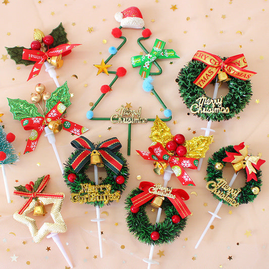 Christmas Cake Decoration Grass Ring Leaf Insert Christmas Dessert Table Decor Item
