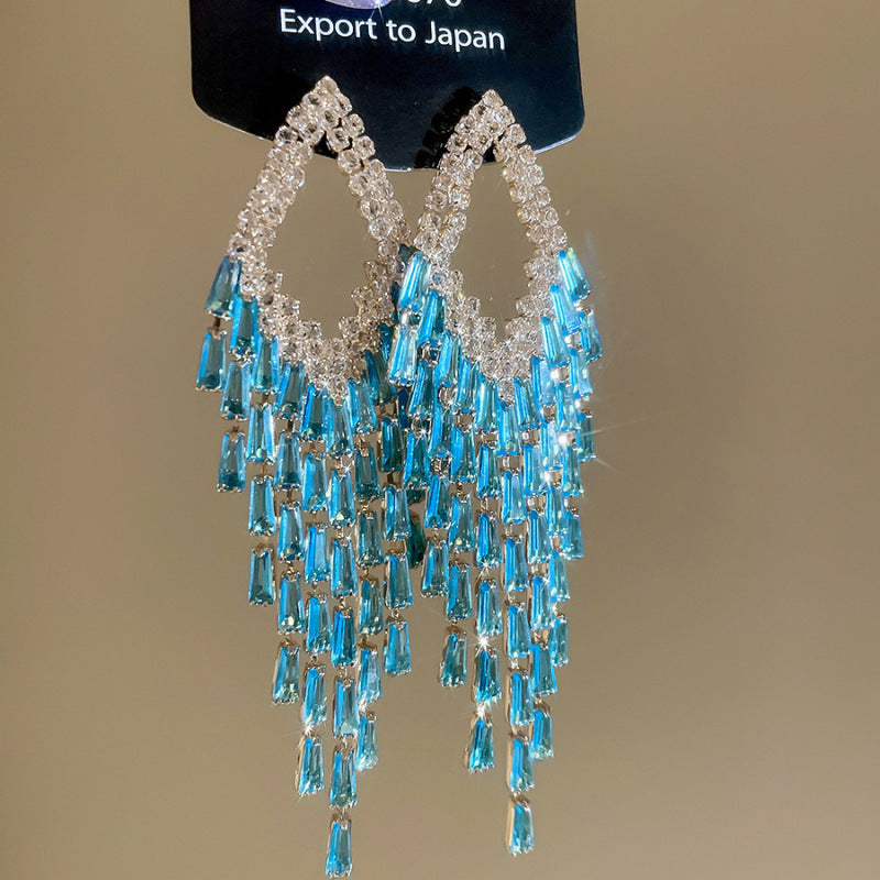 Luxury Fringe Drop Earrings Women 925 Silver Pin Crystal Tassel High End Fashion Jewelry
