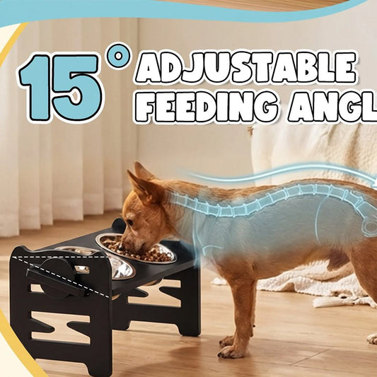 Large Dog Food Feeding Stand Station Stainless Double Raised Bowls Steel Holder