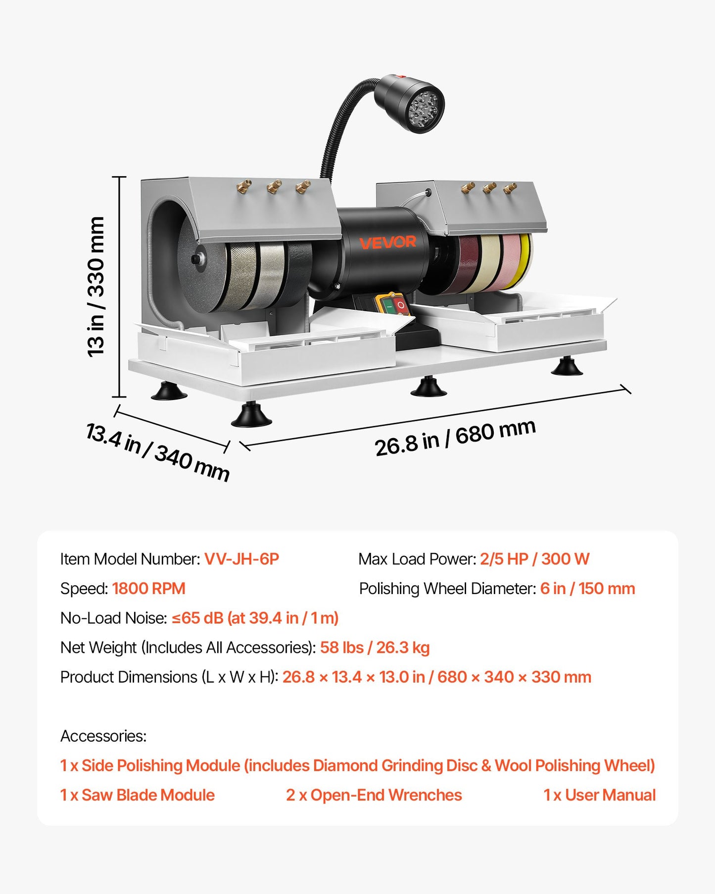 Cabbing Machine, 6" 2/5 HP 1800 RPM Efficient, Lapidary Rock Grinder Polisher With Diamond And Resin Wheels, LED Lamp, Water System, Lapidary Equipment For Gemstone Grinding, Stone Polishing