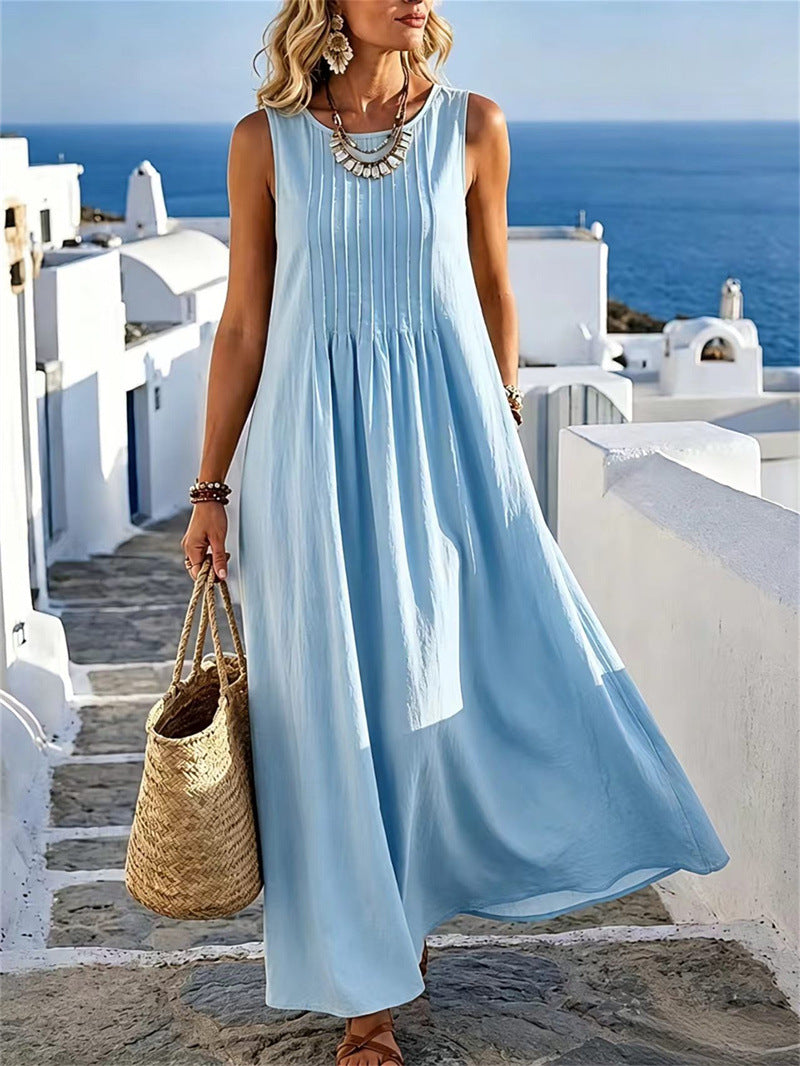 Summer New Casual Loose Fitting Round Neck Dress