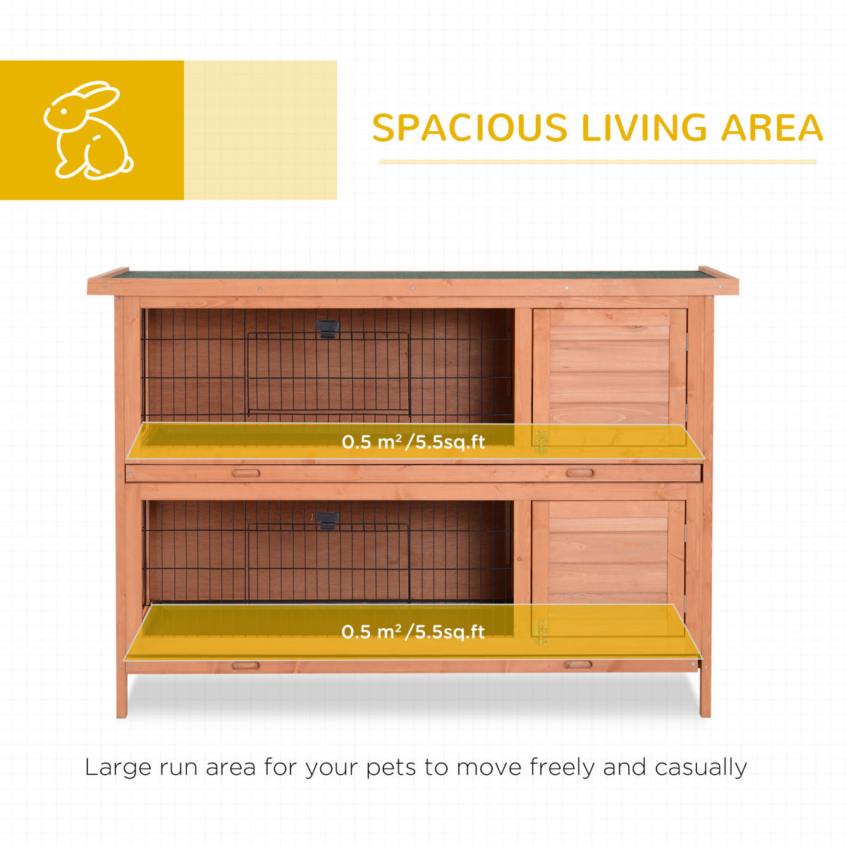 54" 2-Story Large Rabbit Hutch Bunny Cage Wooden Pet House Small Animal Habitat With Lockable Doors, No Leak Tray And Waterproof Roof For Rabbits, Chickens, Ducks, Outdoor/Indoor Natural