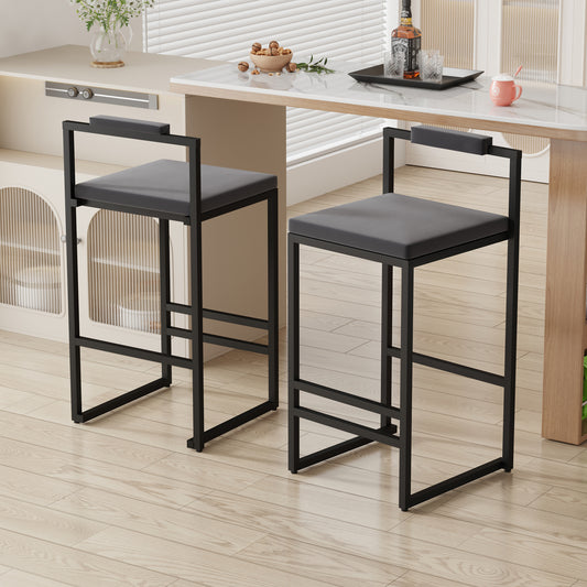 Bar Stools Upholstered Velvet Counter Height Barstools For Kitchen Island Set Of 2 Modern Dining Chairs With Footrest & Backrest  Black & Gray