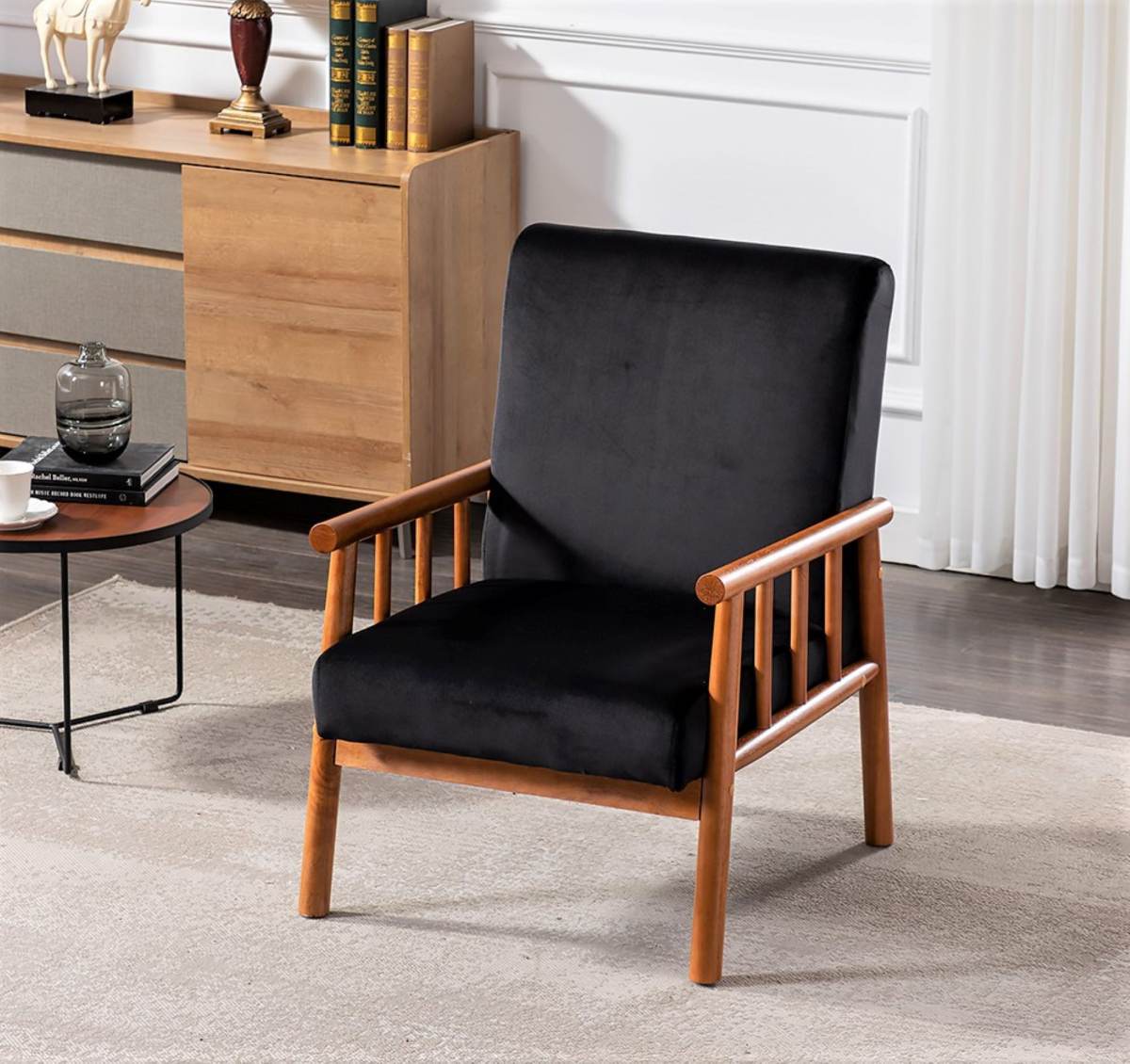 25     Wide Classic Mid-Century Modern Arm Chair, Black