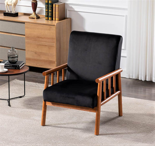 25     Wide Classic Mid-Century Modern Arm Chair, Black