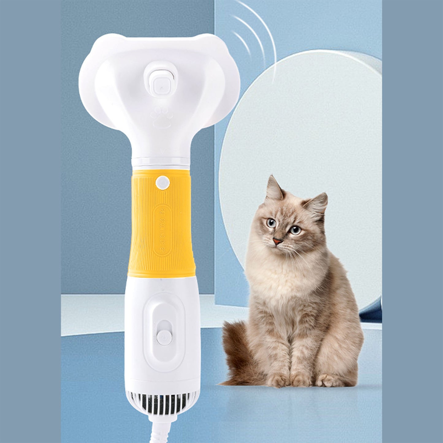 Pet Hair Dryer With Slicker Brush Low Noise 600W 3 Temperature Adjustable 3 In 1 Grooming Dog Blow Dryer For Cats Yellow