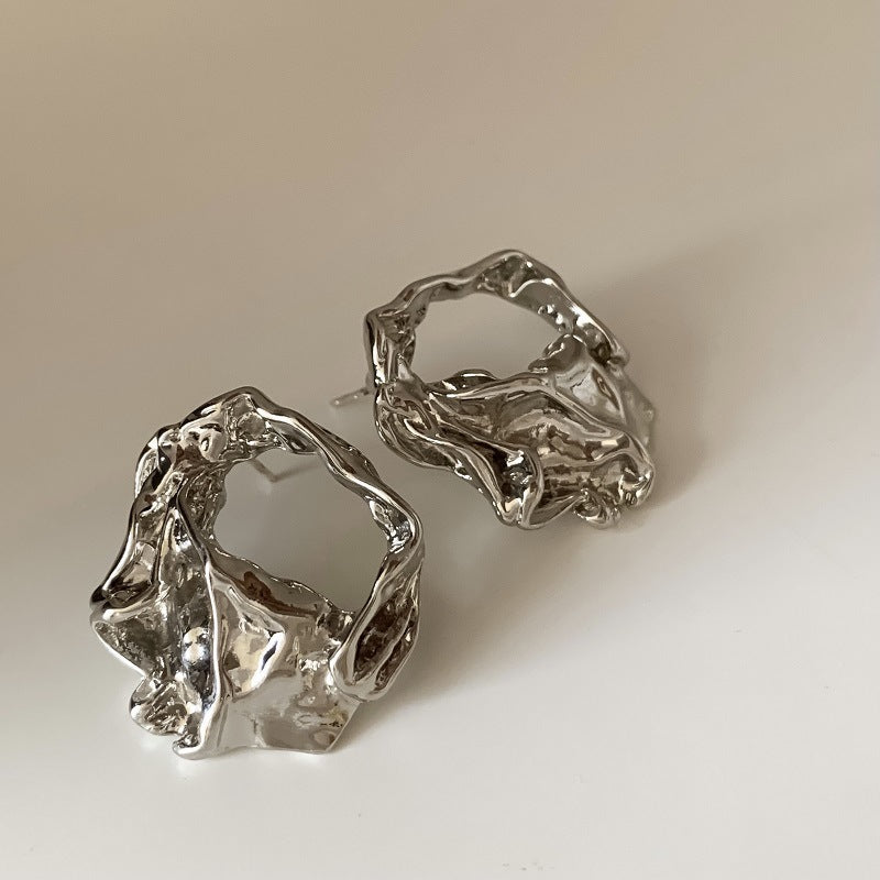Minimalist Style Brushed Metal Earrings Female Sterling Silver Needle Premium Fashion Jewelry