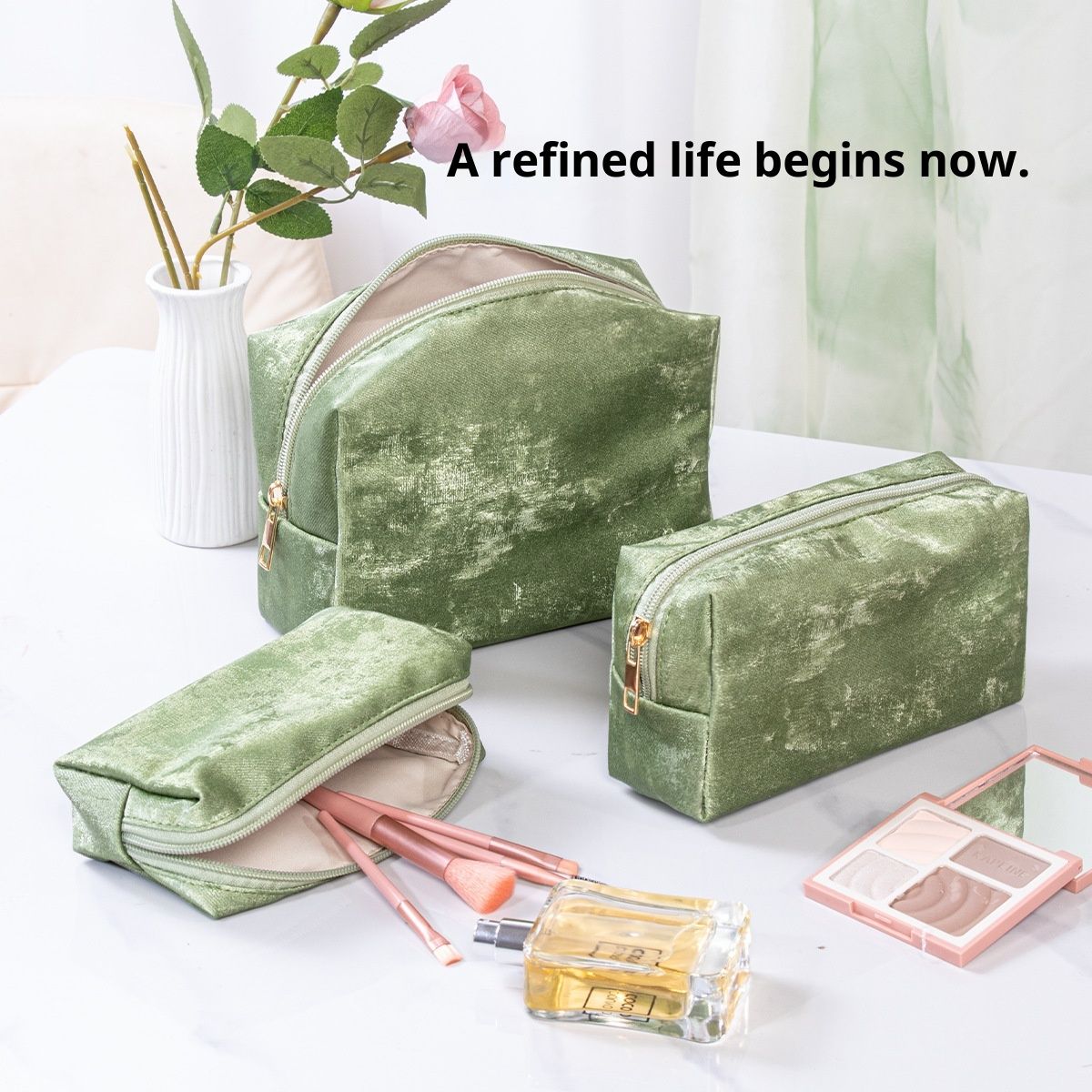 Leather Chinese-style Makeup Bag Portable Lipstick Case On-the-go PU