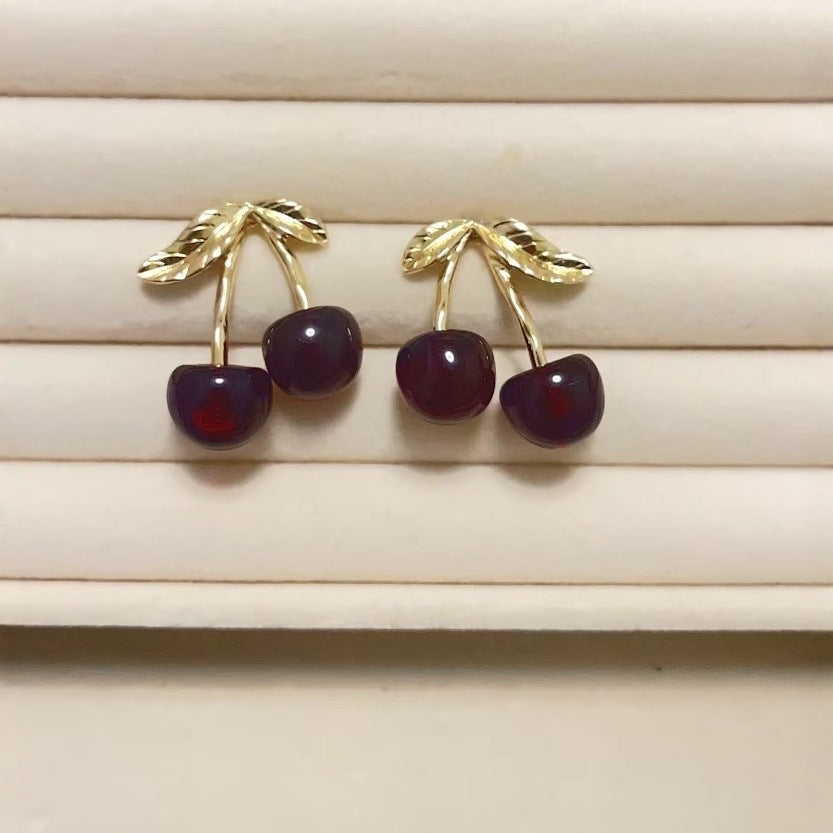 Korean Internet Celebrity New Red Cherry Earrings Niche
