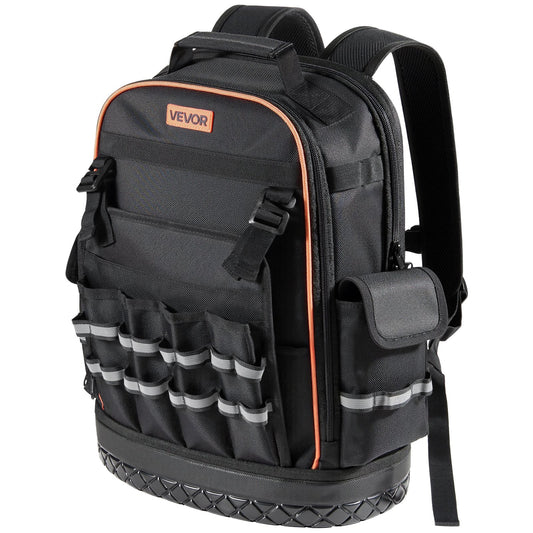 Tool Backpack, 64 Pockets, Heavy-duty Tools Storage Organizer Work Bags With Laptop Compartment & Molded Base, Electrician Jobsite Backpack For Electrician, Repairman, And HVAC Techs