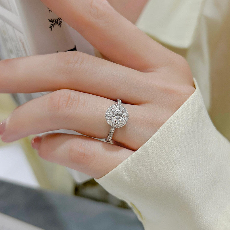 1 Piece  Sterling Silver Cushion Halo Moissanite Ring, Elegant Solitaire Style, For Engagement & Valentine's Gifts