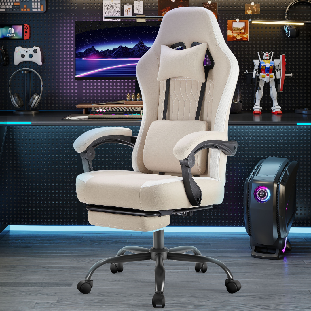 Computer Game Chair - Lumbar Support, Adjustable Height With Armrests And Headrests, 360 Rotating Wheels