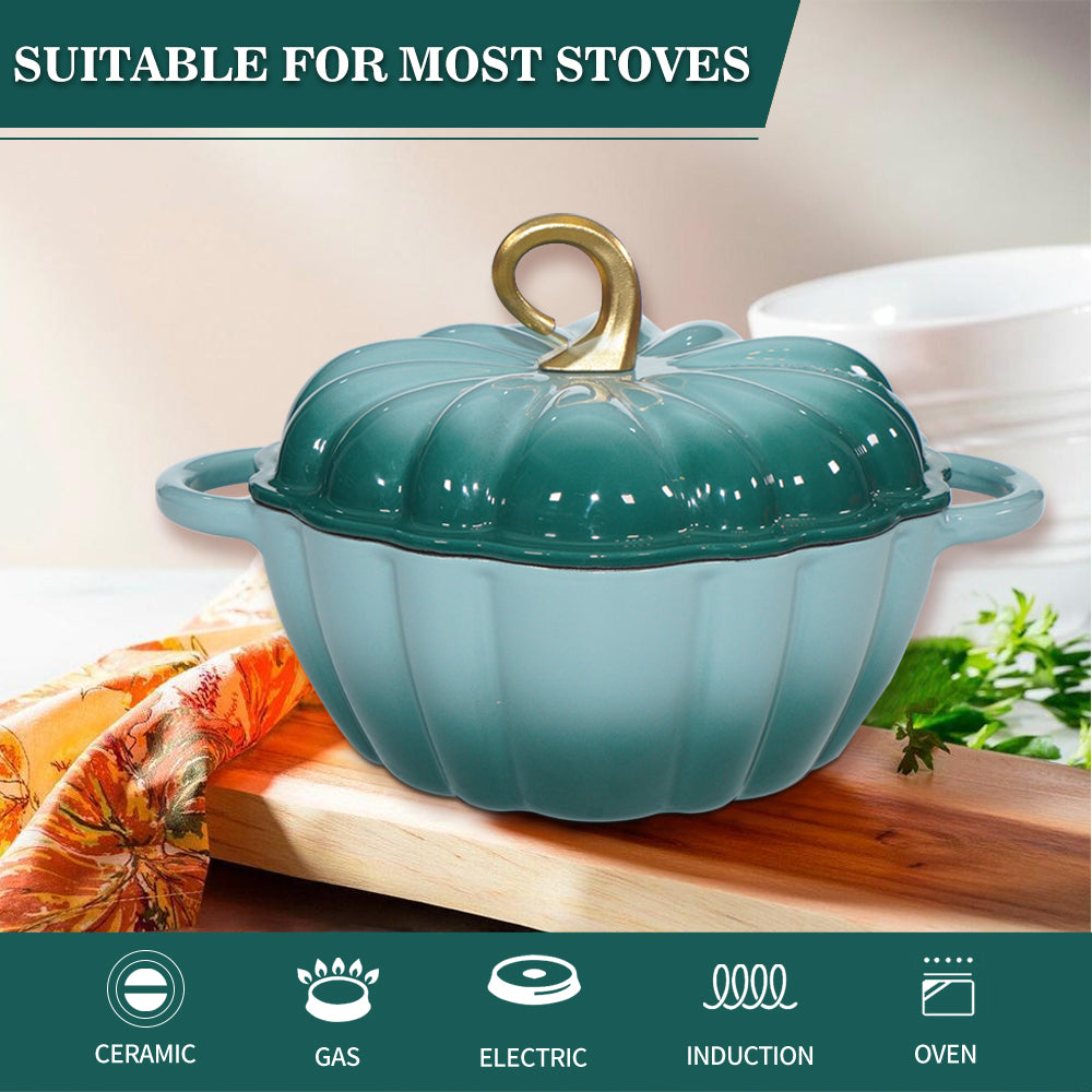Pumpkin Enameled Cast Iron Dutch Oven With Lid, 4.5 QT Dual Handles And Heavy Duty Pot, Oven Safe Up To 500 For Bread Baking, Braising, Cooking And Family Gifts