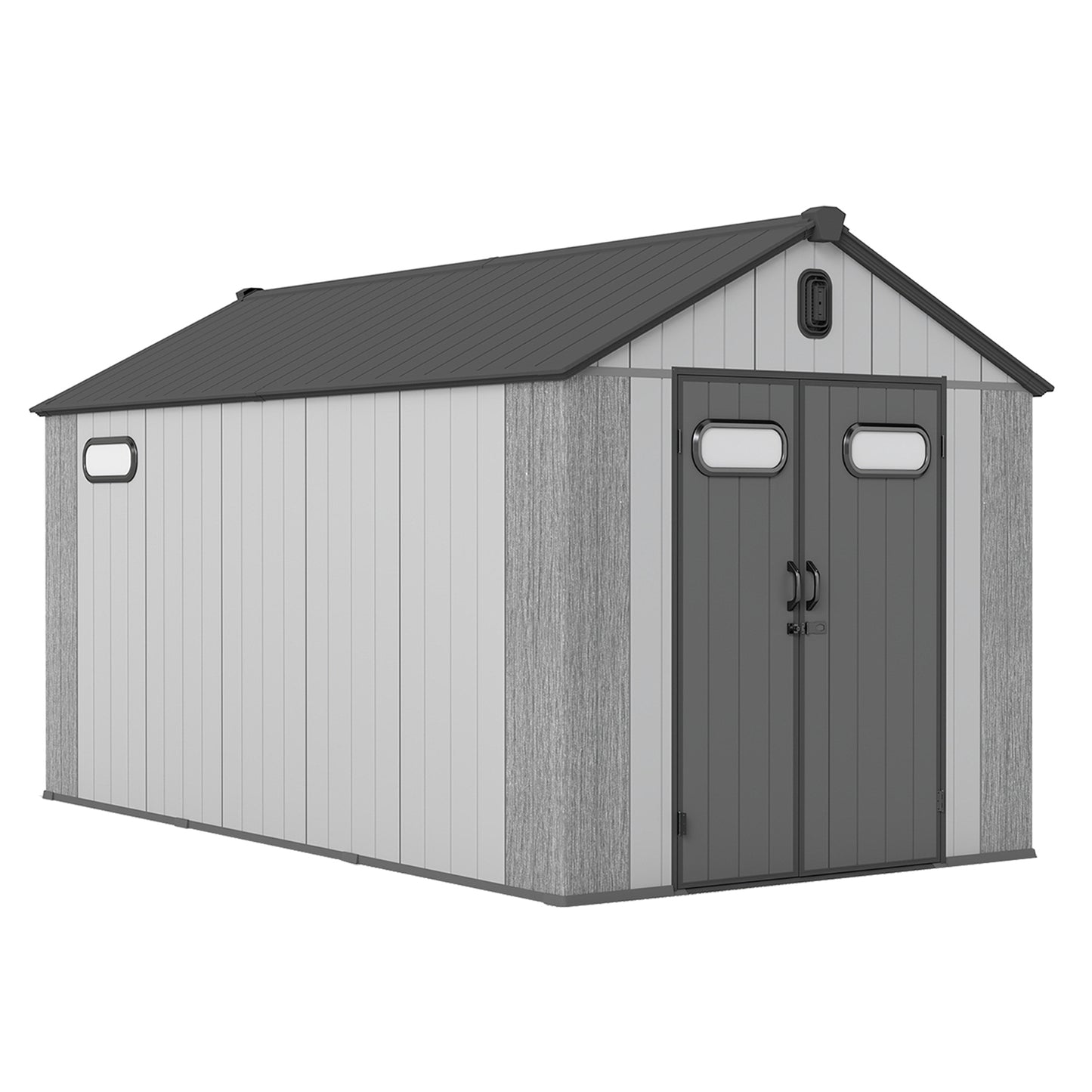 8x14Ft Resin Outdoor Storage Shed, Plastic Garden Shed With Carpet, Outside Weatherproof Storage Building For Tools, Bike, Lawn Mower, Patio,
