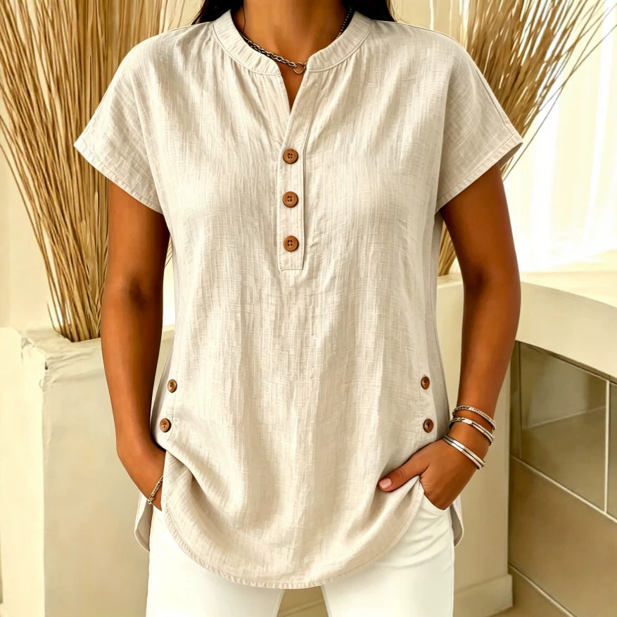 Womens Fashion Plus-Size Casual V-Neck Button-Up Shirt
