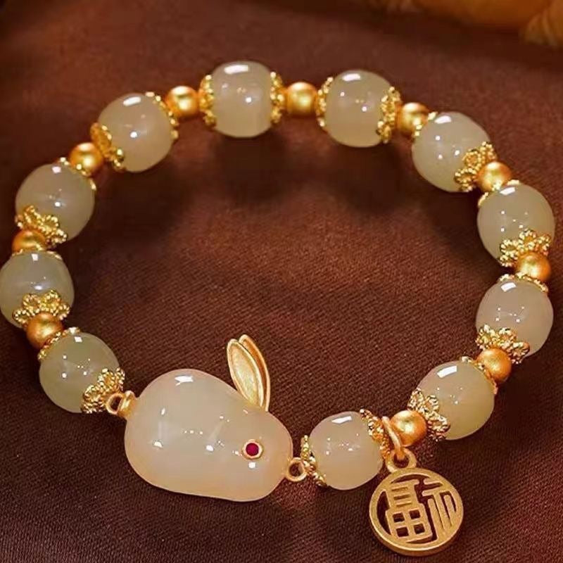 New Red Bead Jade Rabbit Bracelet For Women, Trendy Tiktok Influencer Style Valentine's Day Gift