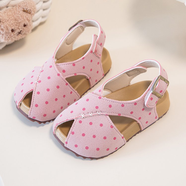 Girls' Trendy Polka Dot Frosted Leather Sandals With Korean Leopard Print, Niche Boken Sandals