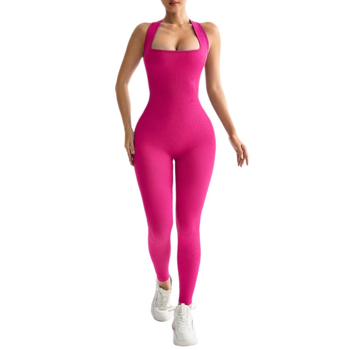 Seamless Beautiful Back Tight Ribbed Yoga Jumpsuit Sportswear Fitness Bodysuit