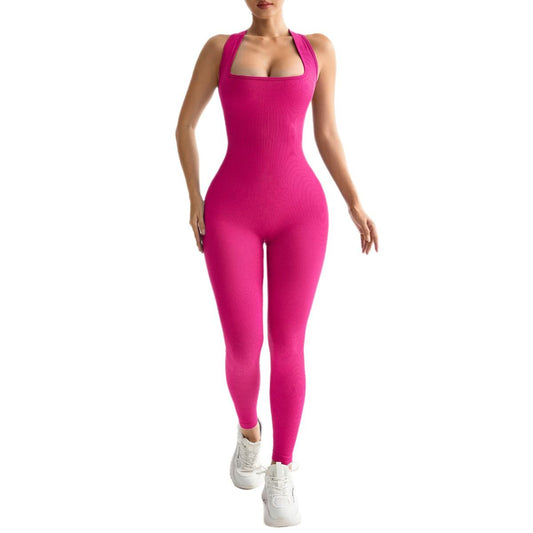 Seamless Beautiful Back Tight Ribbed Yoga Jumpsuit Sportswear Fitness Bodysuit