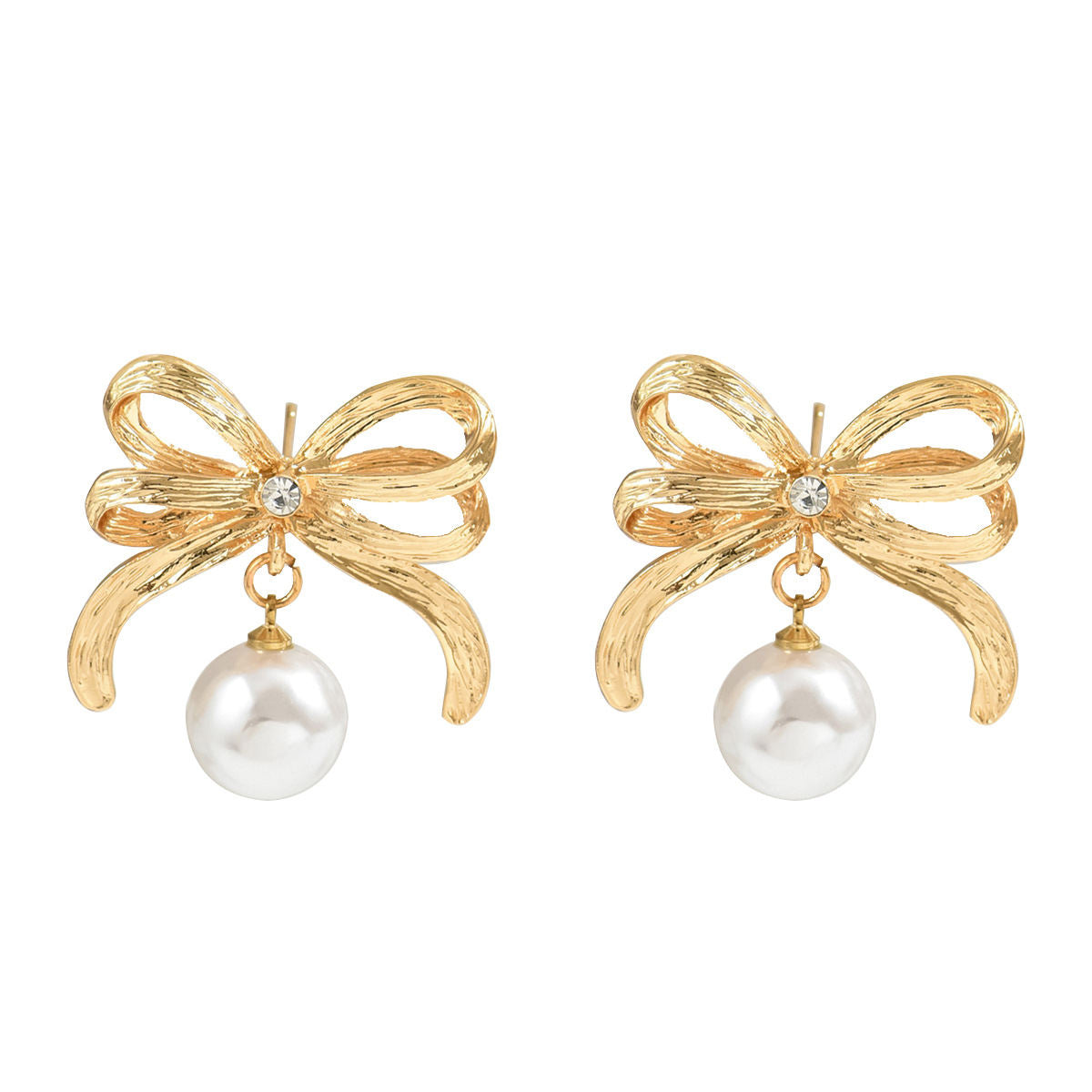 New Korean Style Bowknot Earrings For Women, Unique Inlaid Pearl Design Stud Earrings, Versatile Premium Texture Ear Jewelry