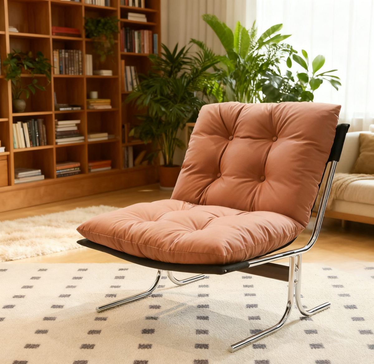 Leather Armchair, Modern Accent Chair High Back, Living Room Chairs with Metal Legs and Soft Padded, Sofa Chairs for Home Office,Bedroom,Dining Room (Brown-1pc)
