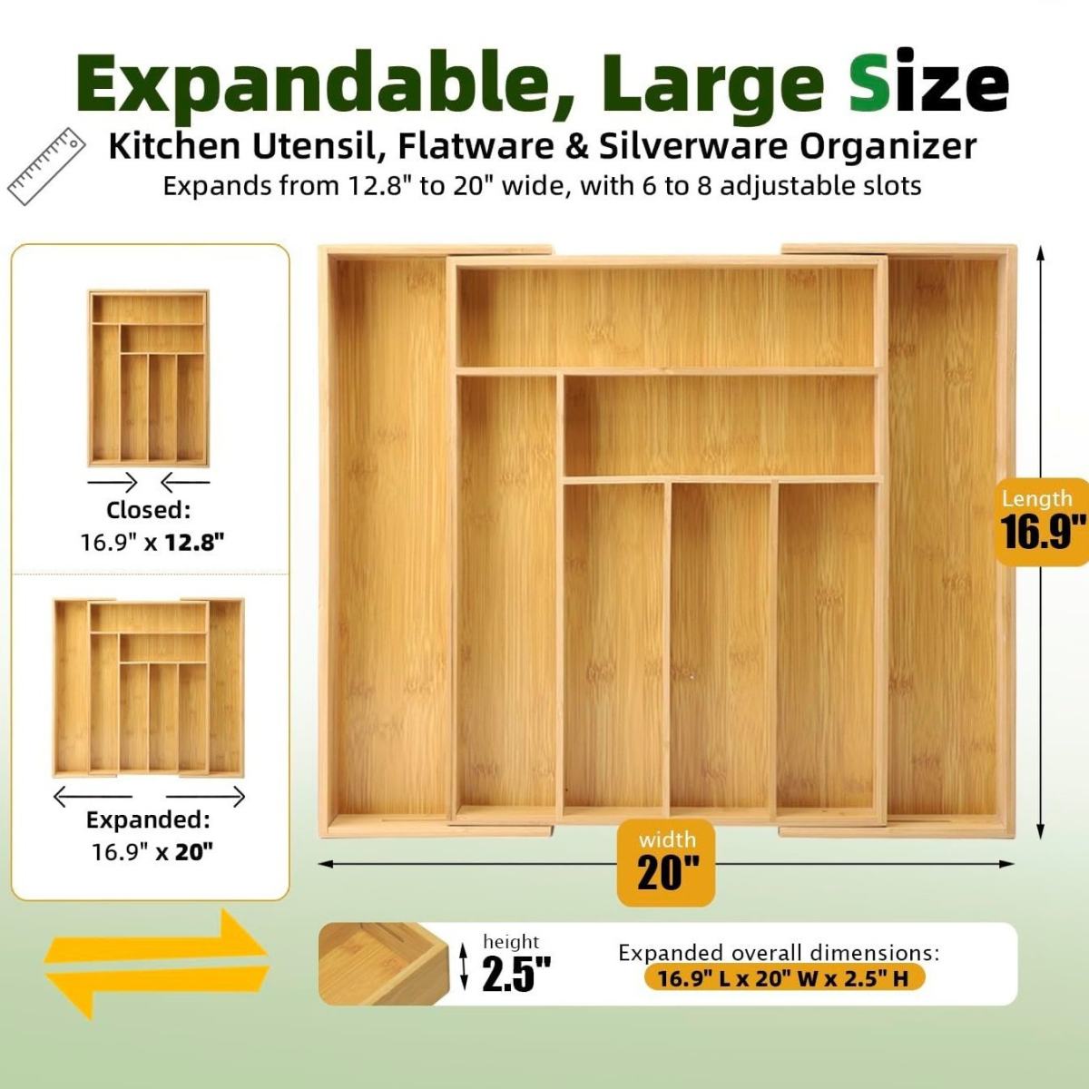 Bamboo Kitchen Silverware Storage Box Drawer