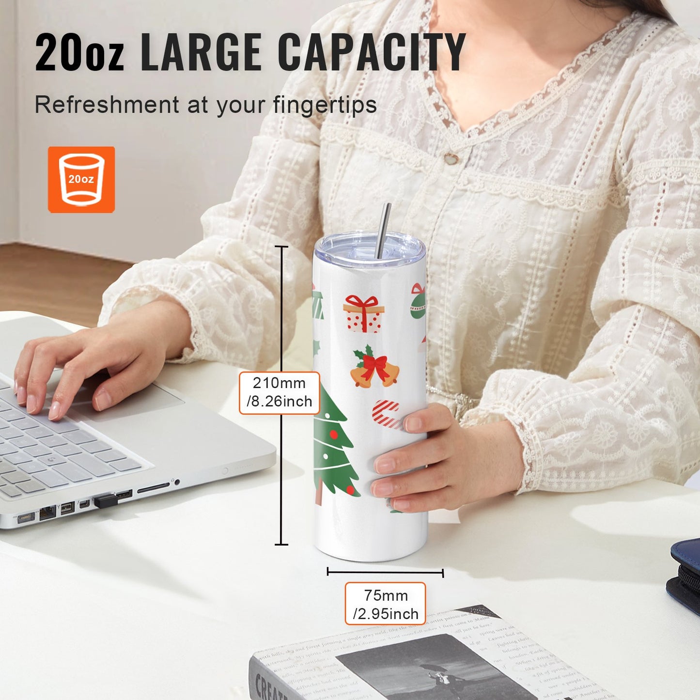 12 Pack Sublimation Tumblers 20oz Skinny Straight, Stainless Steel Sublimation Tumblers Blank, Stainless Steel Double Wall Tumbler For Heat Transfer Customized Gifts With Lid And Straw, Gift Box