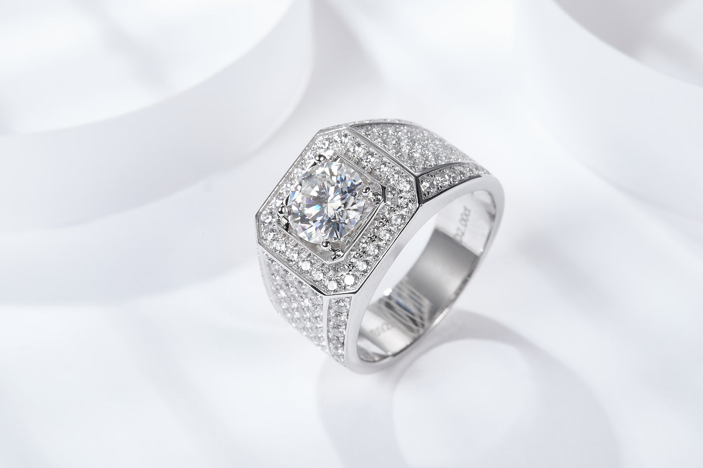 S925 Sterling Silver Wide Band Moissanite Ring, 1&2&3&5ct D-VVS1 Octagon Pave Setting, US Sizes 5-9, GRA Certified Jewelry Gift Box