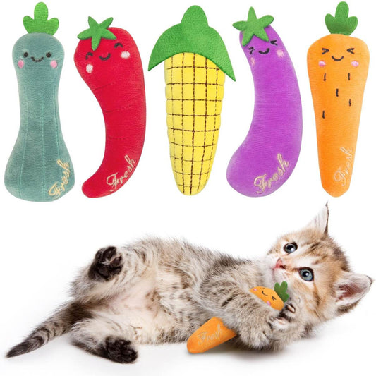 Catnip Cat Toys, 5 Pack, Plush Catnip Toys For Indoor Cats Kitten, Interactive Cat Nip Kitty Kicker Chew Safe Teeth Cleaning Toys, Carrot Vegetable Shape