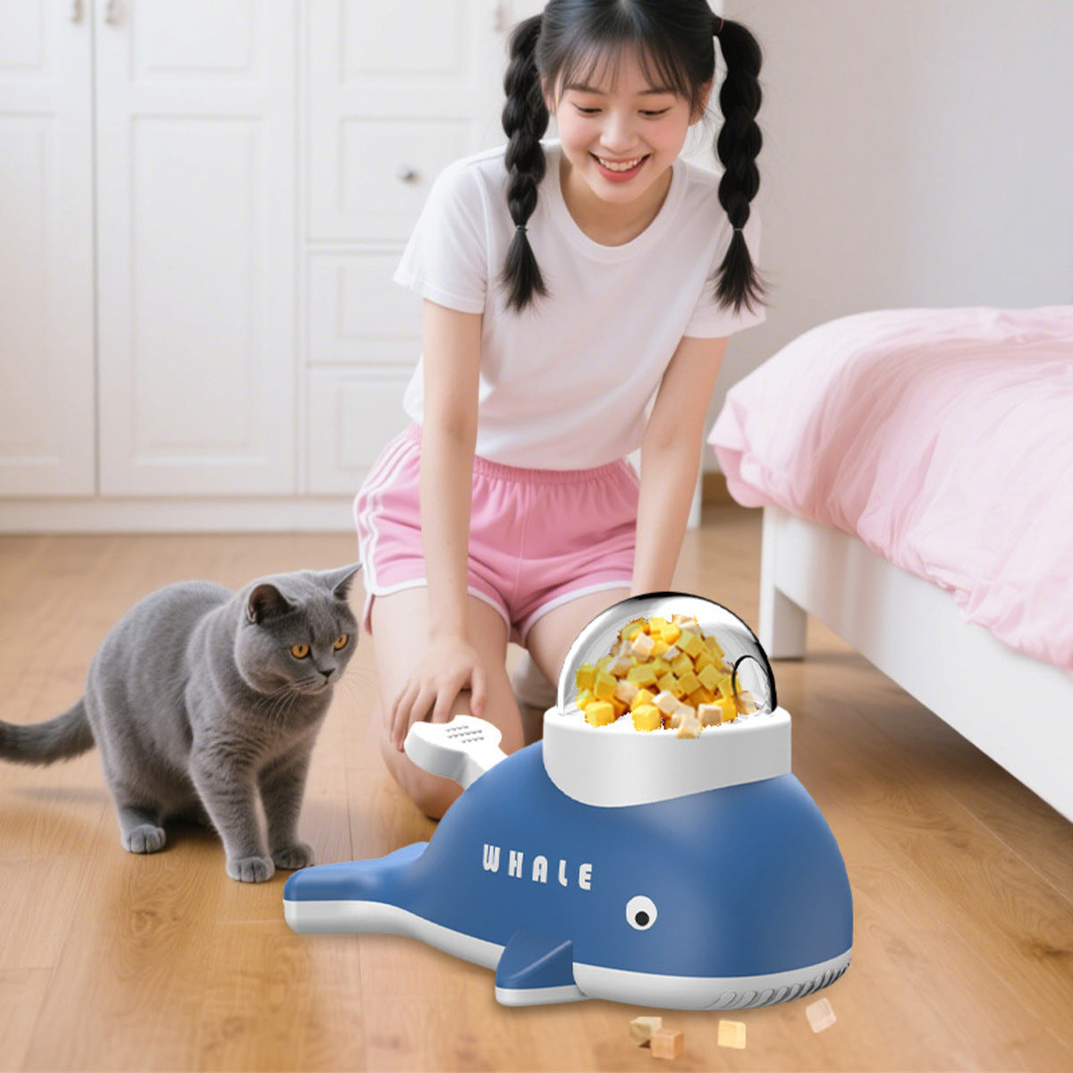 Interactive Treat Dispensing Toy For Cats And Dogs, Whale Shaped Slow Feeder Puzzle With Rotating Mechanism, Food Grade ABS Pet IQ Training Toy With Transparent Window