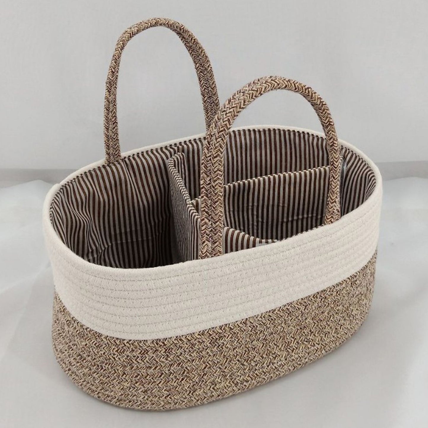Diaper Caddy Organizer, Large Cotton Rope Nursery Baby Basket, Changing Table Organizer For Baby Diaper Storage, Portable Car Organizer With Removable Divider, Baby Shower Gifts