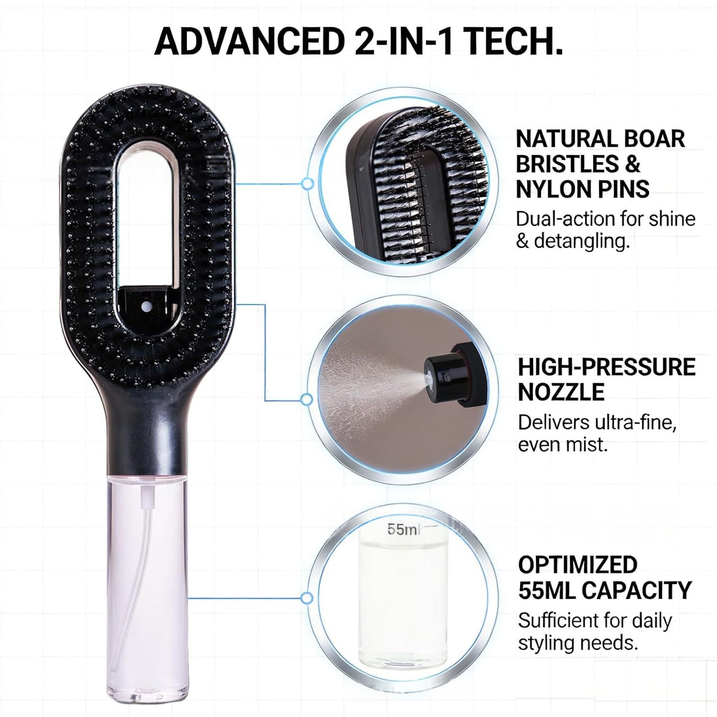 2in1 Sprayer Comb Detangling Scalp Massage Hairbrush With Spray Bottle Essential Oil Water Mist Spray Brush Anti-static Summer