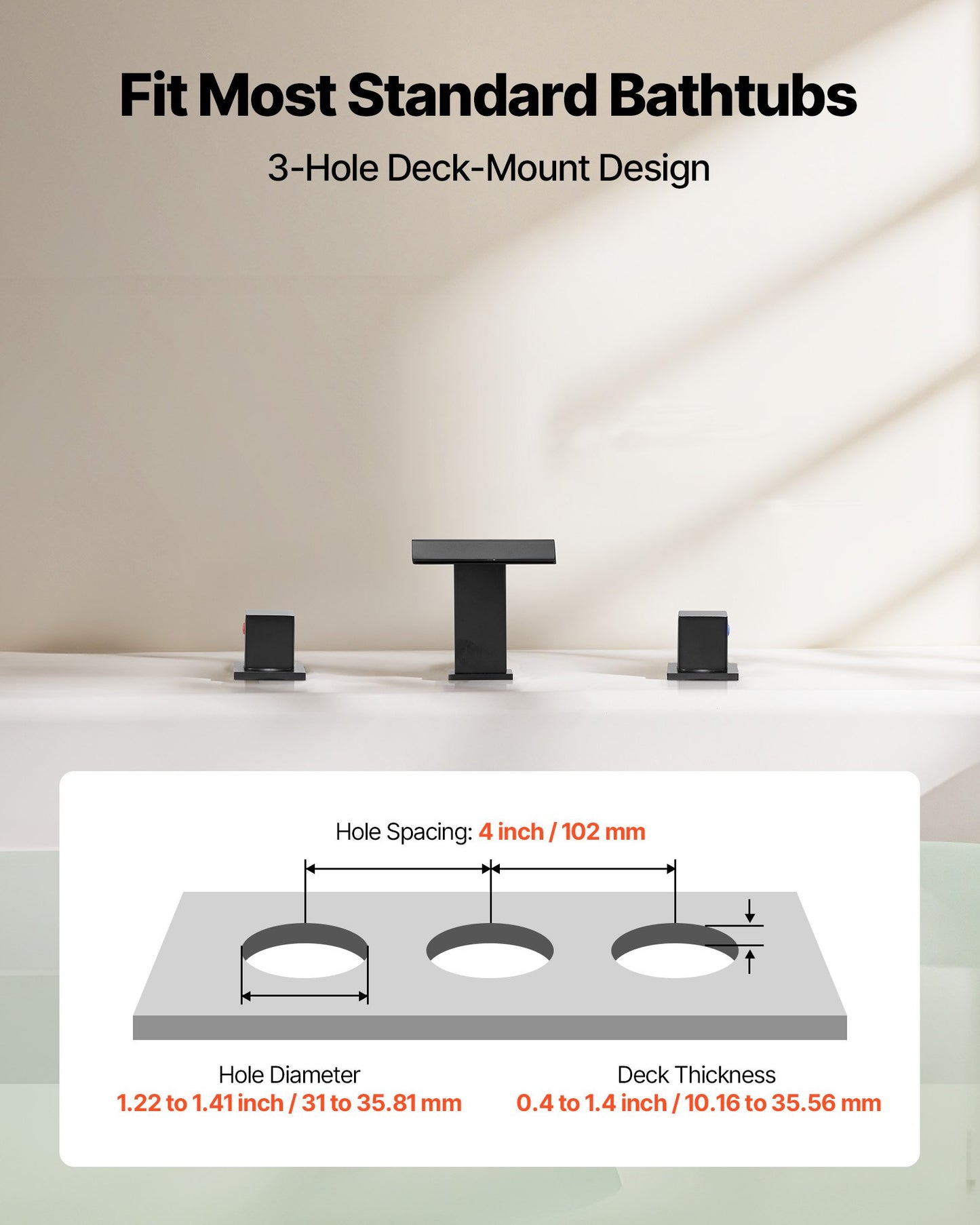 Roman Tub Faucet, 3 Hole Waterfall Bathtub Faucet, Roman Bathtub Faucets Set With 2 Handles, Deck Mount Bath Tub Faucets Set For Pet Washing, Baby Care, Adult Bathing, Matte Black, Drip-Free