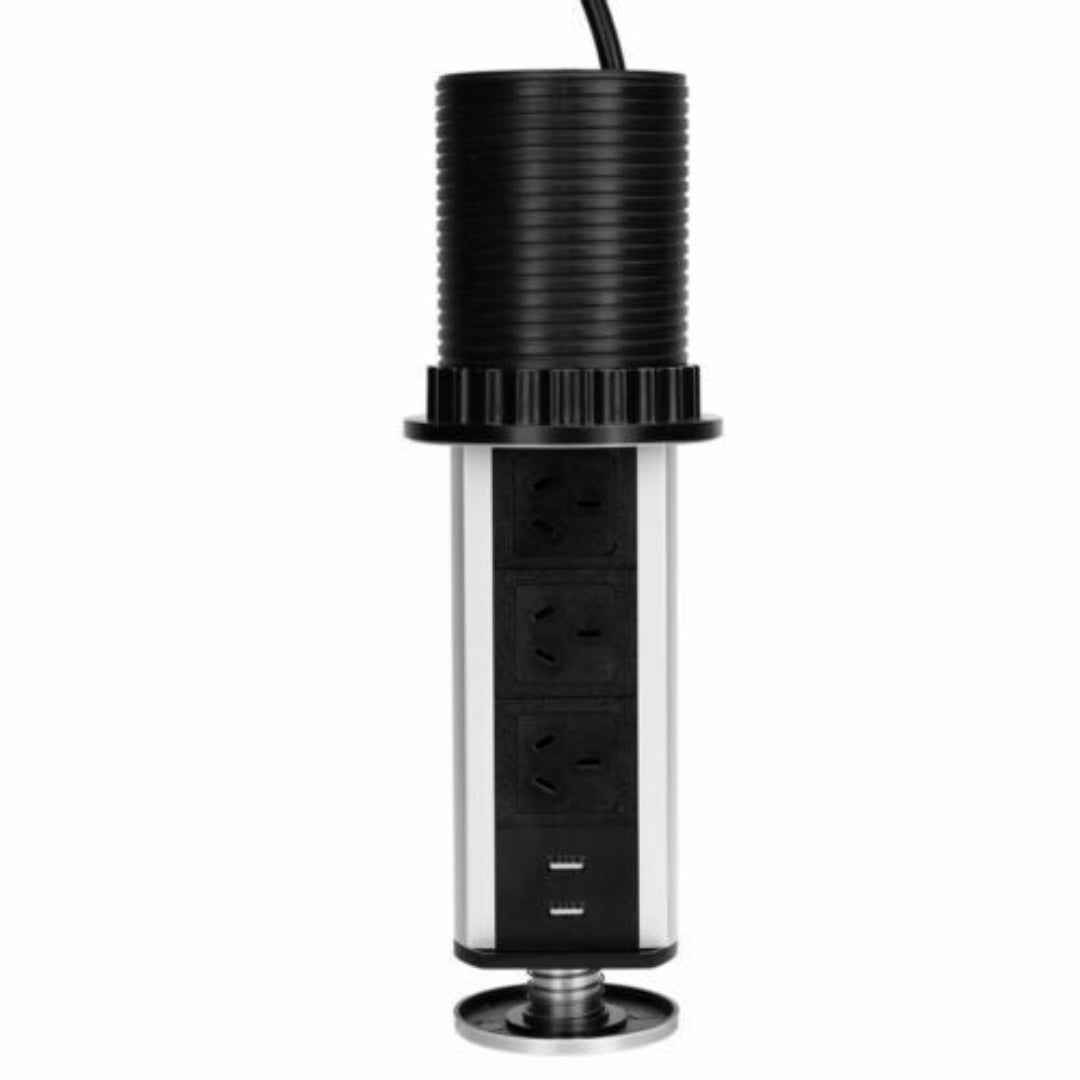 Pop Up Power Point 3 Socket Plug   2 USB Table Home Kitchen Desk Outlet