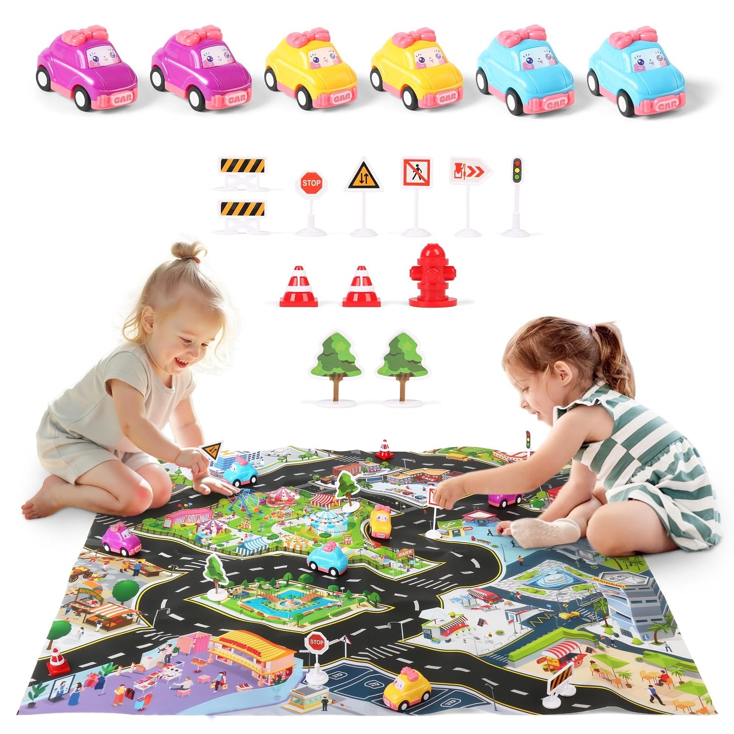 Princess Airplane Toy Set  Includes Airplane, Princess Car, Road Signs, And Road Barriers  Birthday & Christmas Gift Suitable For Girls