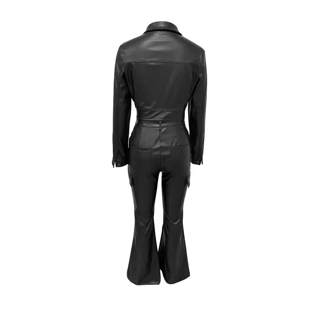 Suit-style Leather Jacket Best-selling Cardigan And Athletic Trousers Set