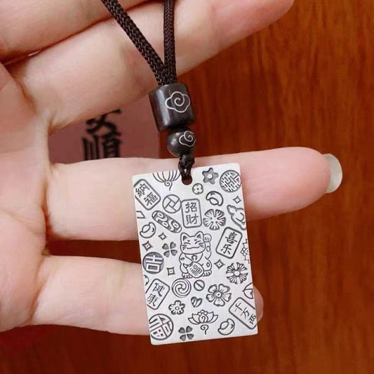 999 Solid Fine Silver Pendant, Large Size Engravable Silver Tag Necklace, Minimalist Wealth & Blessing Charm, Unisex Gift Jewelry