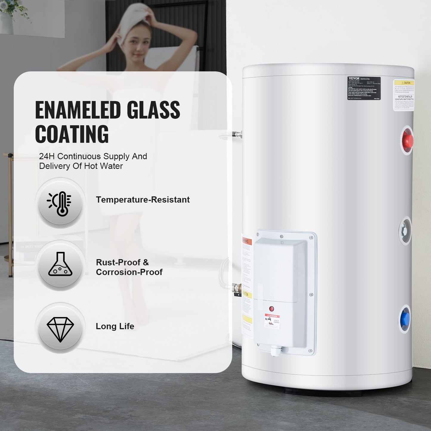 Electric Water Heater, 18 Gallon Tank Instant Hot Water Heater, 1.6Kw Tankless Water Heater W LED Display,Knob Control, IPX4 Waterproof Side Connection On Demand Heaters For Shower, Bath