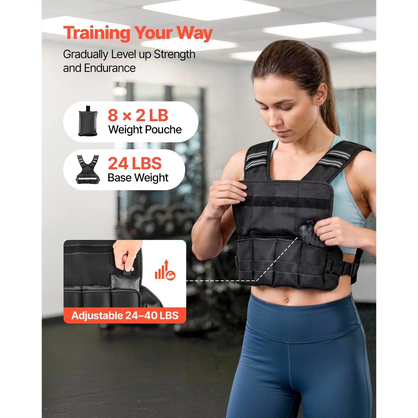 Adjustable Weighted Vest, 24-40 Lbs Comfortable X-Shape Body Weight Vest Set With 8 Weight Packs And Reflective Stripe, For Men Women, Workout Equipment For Strength Training Running Jogging