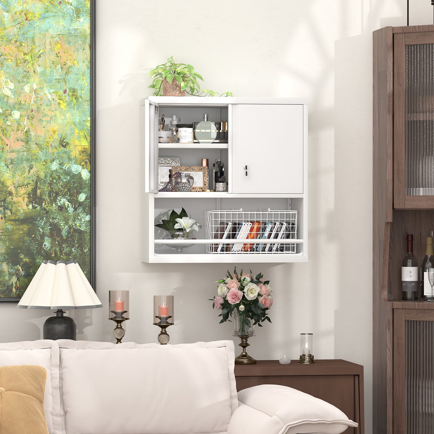 Tall 2-Door Metal Storage Cabinet With Adjustable Shelves, Steel Kitchen Pantry Cabinet For Kitchen, Living Room, Dining Room & Office