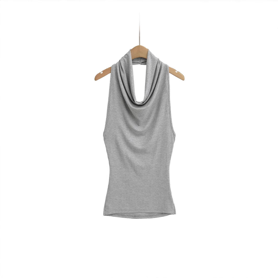 Korean-style Slim-fit Boat Neck Tencel Plain Top