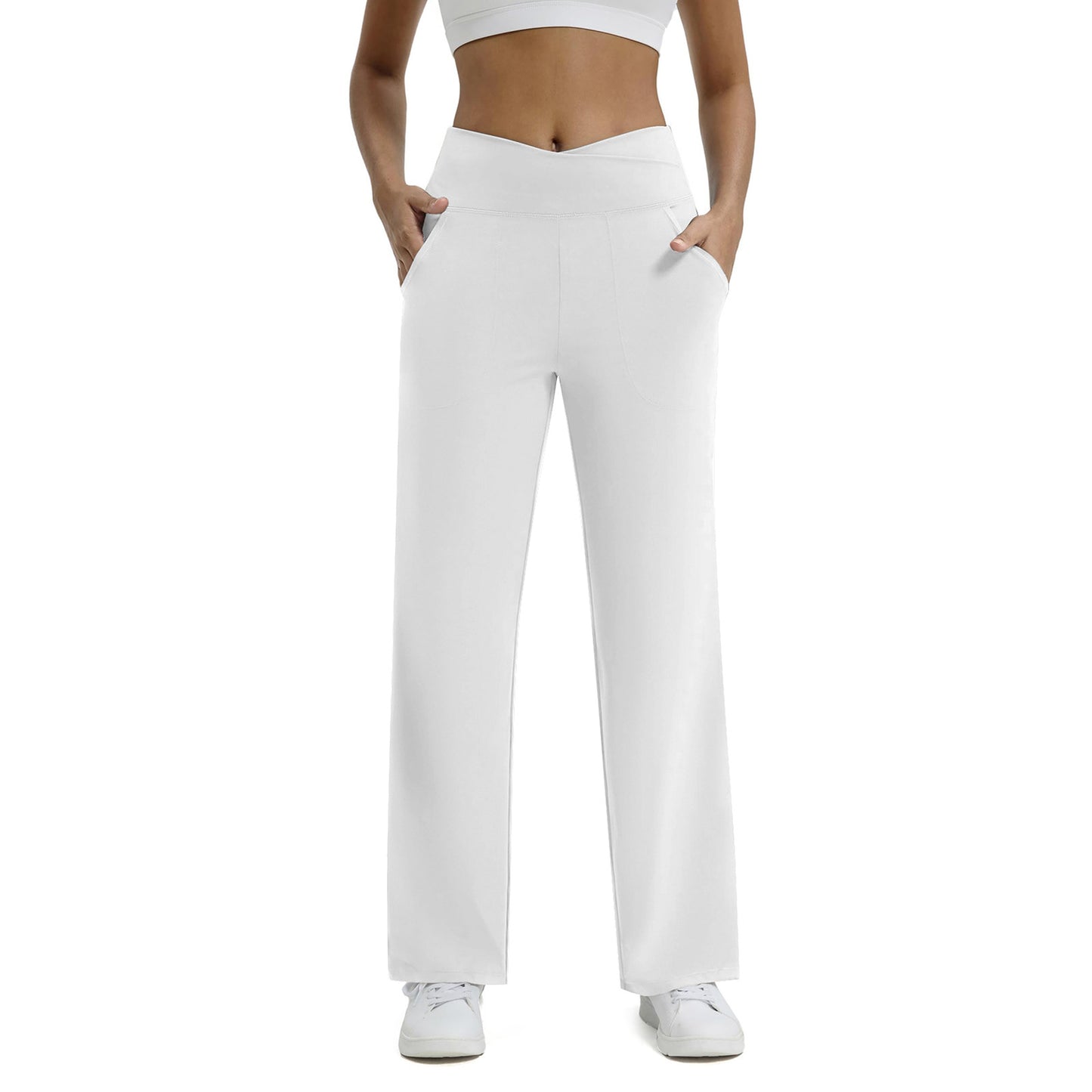 V-neck Cross-strap Pocket Fitness Yoga Seamless Casual Pants For Women