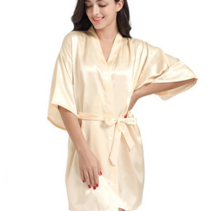 Ice Silk Nightgown Womens Plus-Size Short Style Bridal Morning Bath Gown
