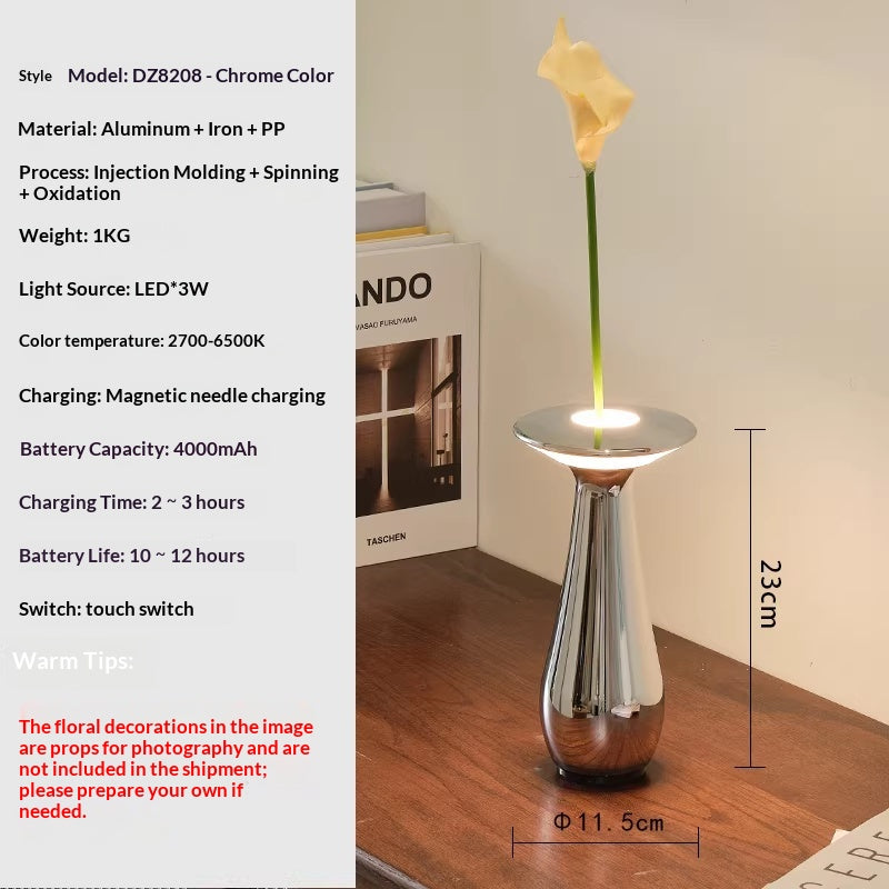 Creative Vase Decoration With Wireless Charging And Floral Arrangement Ambiance Lighting